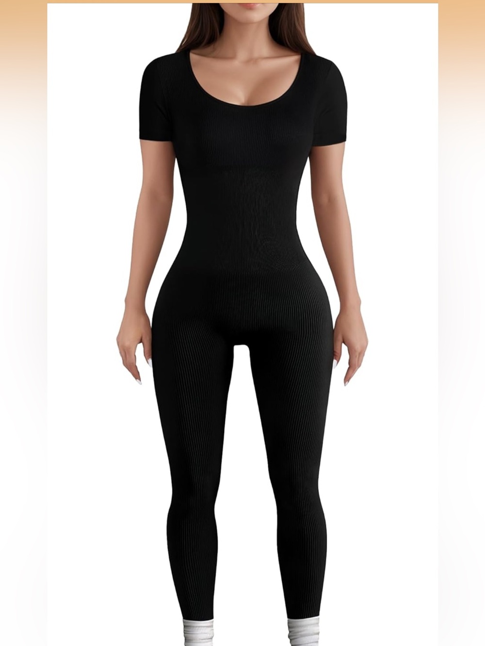 OQQ ultra stretch Ribbed Scoop Neck Short Sleeve Top bodysuit jumpsuit sz XL NEW